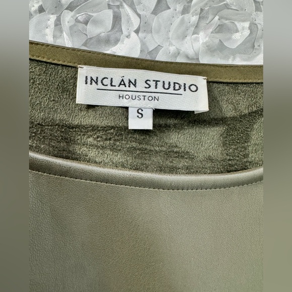 Inclan Studio Faux Leather Dress Size Small Loose Fitting Dress Olive Color - Picture 6 of 10